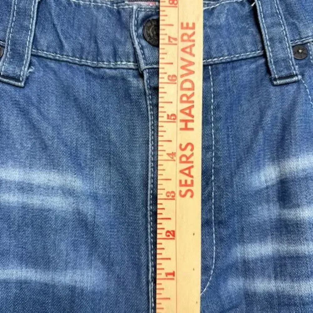 True Religion Ricky Straight Leg Jeans Size 40 with Plaid Patches